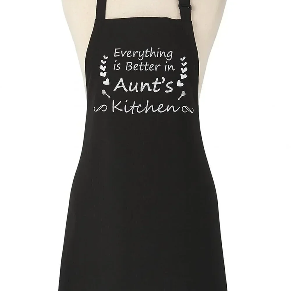 Aunt Kitchen Apron Black Graphic Novelty Cooking NWOT